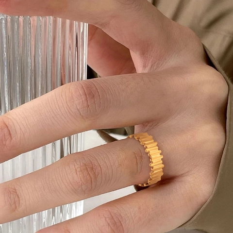 Anillo Aperto In Acciaio Inossidabile Geometrico Costine Texture Ingranaggio Gioielli Di Moda Minimalista Unisex