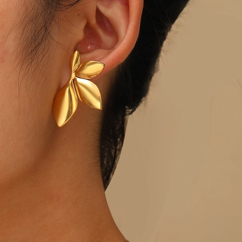 Natuur Blad Oorknopjes Roestvrij Staal Mat Goud Zilver Minimalistisch Elegant Geometrisch Sieraden Vrouwen