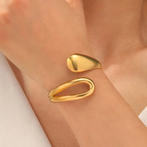 Brazalete Abierto Gota De Agua Acero Inoxidable Asimétrico Geométrico Ajustable Joyería Minimalista Para Mujer