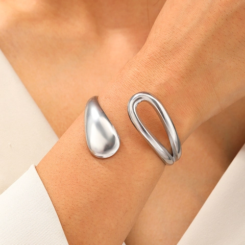 Brazalete Abierto Gota De Agua Acero Inoxidable Asimétrico Geométrico Ajustable Joyería Minimalista Para Mujer
