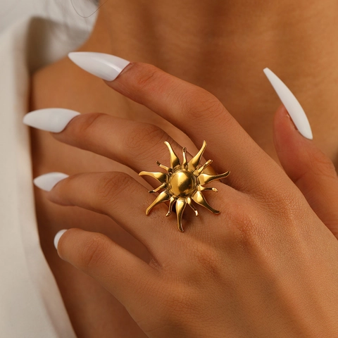 Sonnenstrahl Ring Edelstahl Sonne Offen Verstellbar Minimalistischer Schmuck Für Damen Mode Urlaub Starburst