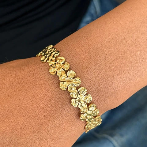 Flower Open Bangle Stainless Steel Hammered Texture Adjustable Floral Cuff Bracelet For Women Retro Ins Style