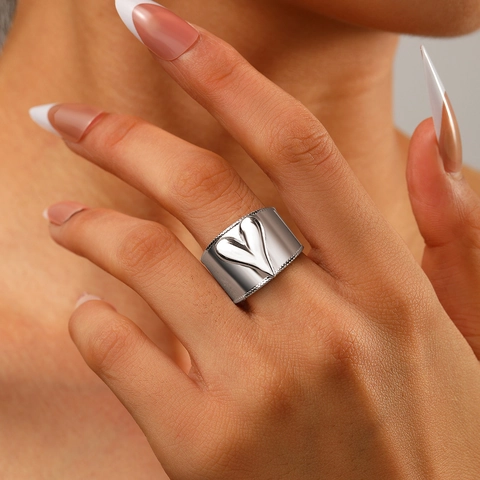 Hart Brede Band Ring Roestvrij Staal 18K Verguld Verstelbaar Minimalistische Mode Sieraden Voor Dames Elegant Cadeau