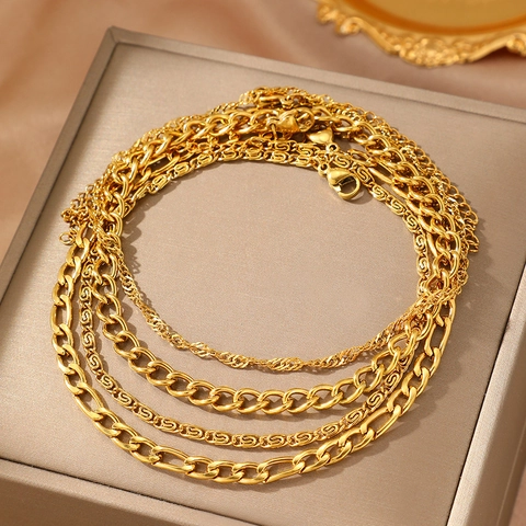 Bohemia Mehrlagige Fußkettchen Edelstahlkette Gold Silber Ton Minimalistischer Strand Fußschmuck Für Frauen Elegant