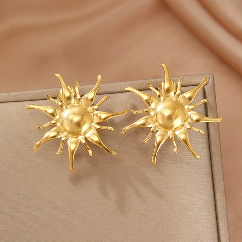 Sonnenblume Sonnenstrahl Ohrstecker Edelstahl Vintage Mode Übertriebener Schmuck Für Frauen Täglicher Schmuck