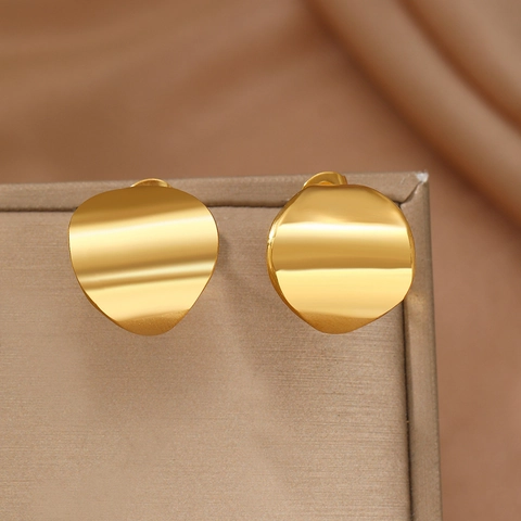Irregular Curved Metal Stud Earrings For Women Stainless Steel Geometric Hammered Wave Texture Statement Jewelry
