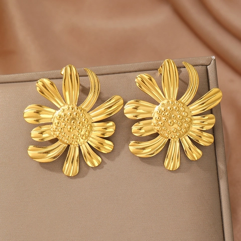 Orecchini A Lobo Fiore Margherita Vintage Acciaio Inossidabile Grandi Gioielli Floreali Donna Accessorio Moda