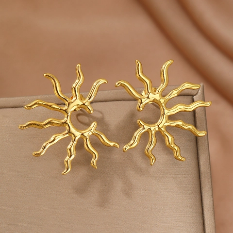 Boucles D'oreilles Puces Soleil En Acier Inoxydable Pour Femmes Forme Géométrique Irrégulière Style Minimaliste Bijoux Mode