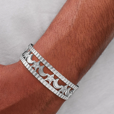 Stainless Steel Star Moon Hollow Out Open Bangle Bracelet 18K Gold Plated Adjustable Vintage Cuff For Women Men