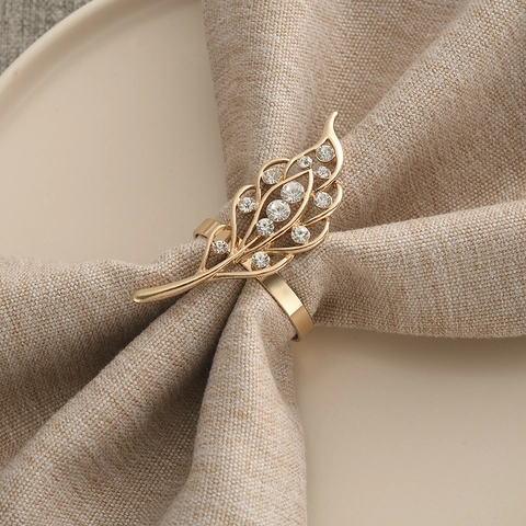 Elegant Hollow Leaf Napkin Rings Alloy Rhinestone Table Decoration Wedding Party Dinner Hotel Restaurant