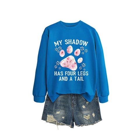 Damen Sweatshirt Rundhals Langarm Baumwolle Pfotenabdruck Blumen Grafik Lässiges Pullover Oberteil
