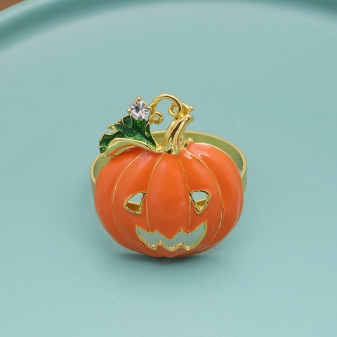 Rond De Serviette Citrouille Halloween Alliage Zinc Émail Jack-O-Lantern Avec Strass Pour Hôtel Restaurant Fête Décor