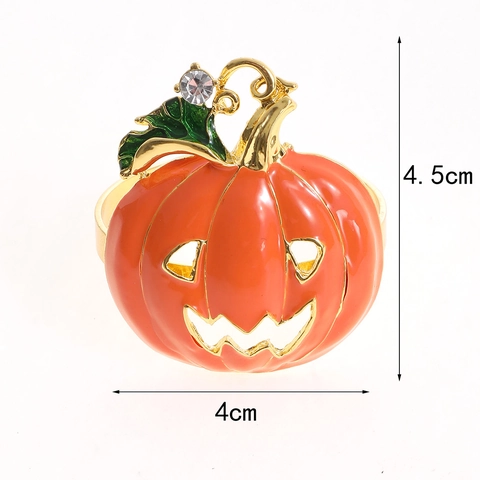 Rond De Serviette Citrouille Halloween Alliage Zinc Émail Jack-O-Lantern Avec Strass Pour Hôtel Restaurant Fête Décor