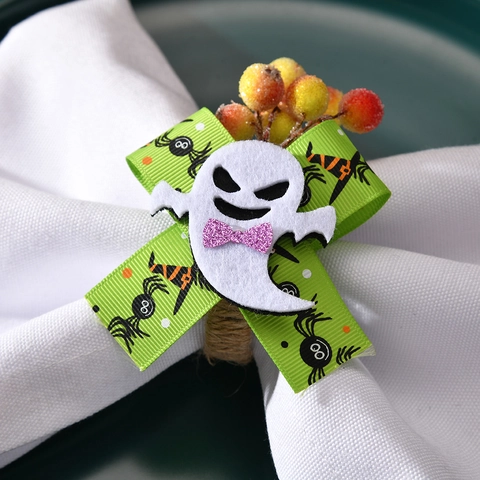 Ronds De Serviette Tissés Main Corde De Chanvre Feutre Halloween Fantôme Citrouille Squelette Araignée Noël Père Noël Déco