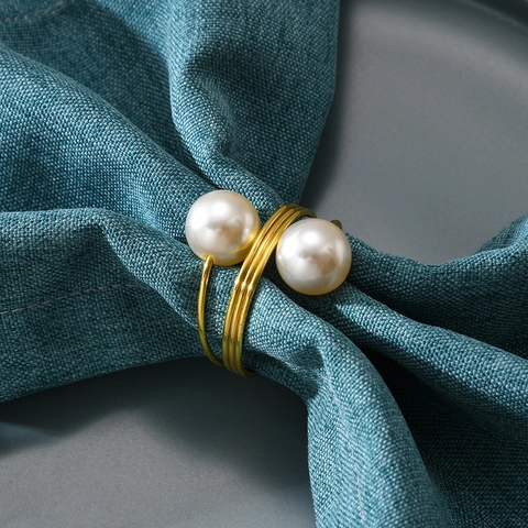 Artificial Pearl Napkin Rings Zinc Alloy Gold Plated Spring Spiral Table Buckle Holder For Restaurant Hotel Wedding Elegant Tableware Decor
