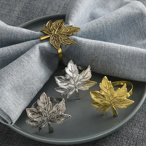 Vintage Maple Leaf Napkin Ring Alloy Metal Table Decor For Wedding Banquet Hotel Western Restaurant Table Decoration