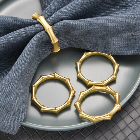 Bamboo Joint Napkin Rings Zinc Alloy Metal Napkin Buckles Electroplated Table Decoration Gold Matte Gold Western Style