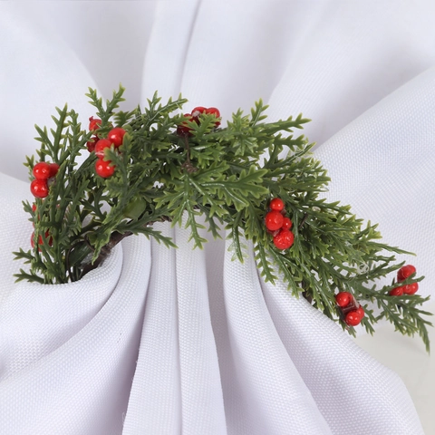 Servilletero De Navidad Aguja De Pino Artificial Baya Roja Corona Decoración De Mesa Fiesta