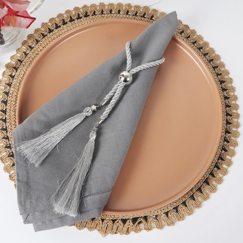 Hand-Woven Tassel Napkin Rings With Metal Beads Star Connector Adjustable Rope For Hotel Wedding Table Decoration Elegant Vintage