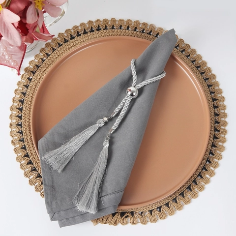 Hand-Woven Tassel Napkin Rings With Metal Beads Star Connector Adjustable Rope For Hotel Wedding Table Decoration Elegant Vintage