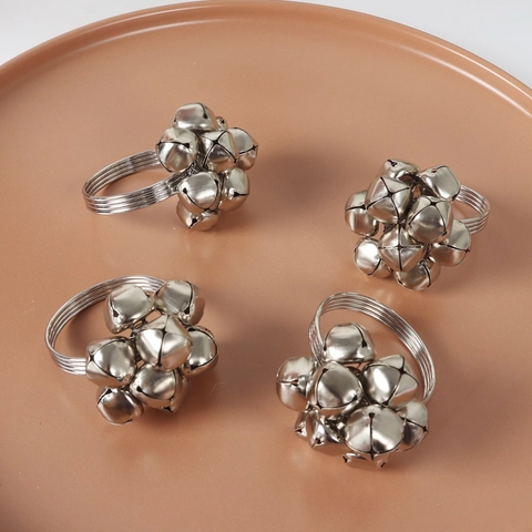 Christmas Napkin Rings Silver Metal Jingle Bell Cluster Flower Shape Holiday Table Decor Hotel Wedding Dinner
