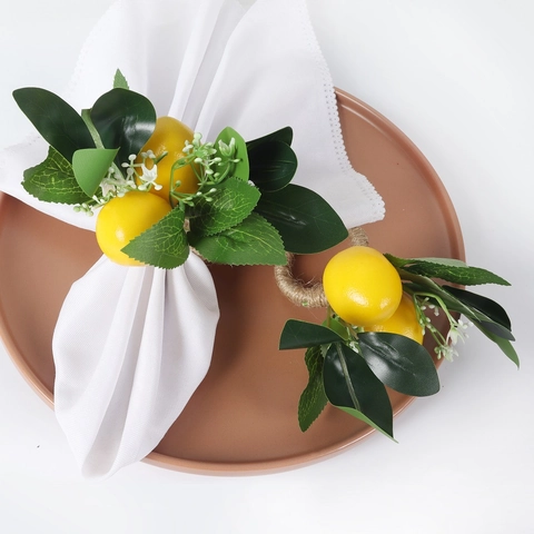 Servilletero De Limón Artificial Con Hojas Verdes Flor Blanca Cuerda De Cáñamo Decoración De Mesa Rústica Boda Restaurante
