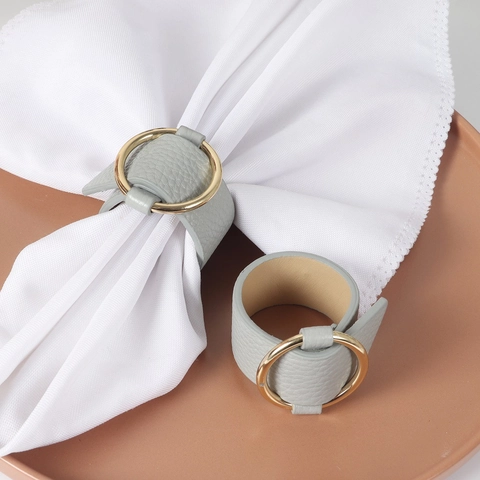 PU Leather Napkin Rings With Gold Zinc Alloy Metal Ring Buckle Modern Creative Litchi Texture Table Decor For Banquet