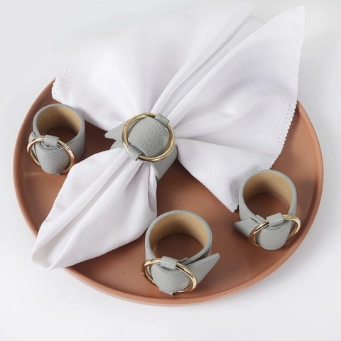 PU Leather Napkin Rings With Gold Zinc Alloy Metal Ring Buckle Modern Creative Litchi Texture Table Decor For Banquet