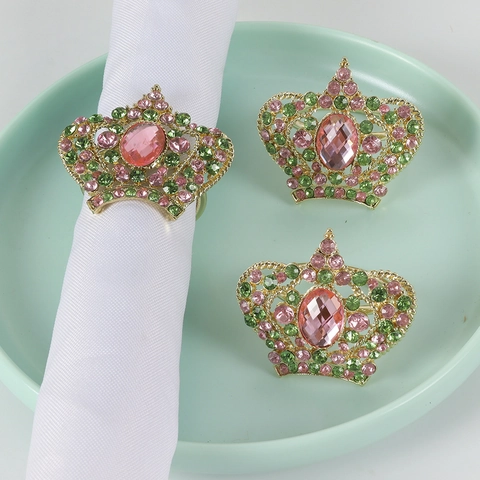 Crown Shaped Napkin Ring Zinc Alloy Rhinestone Colorful Gem Wedding Banquet Table Decoration Luxury