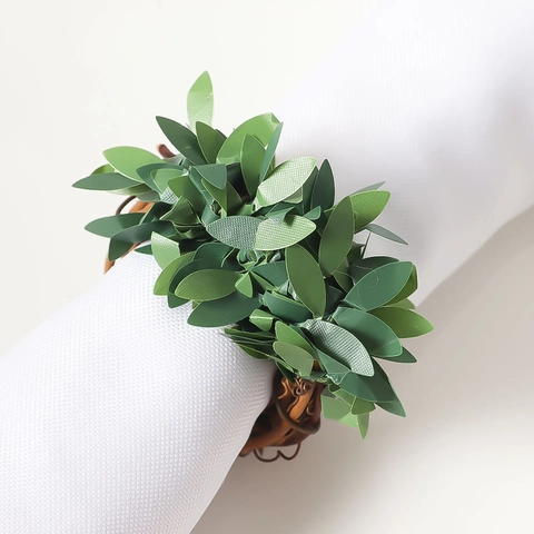 Artificial Green Leaf Napkin Rings Simulation Plant Garland With Vine Base For Christmas Wedding Dining Table Decor