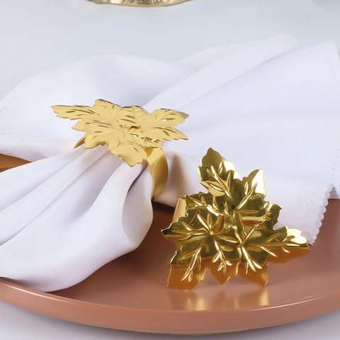 Vintage Zinc Alloy Golden Maple Leaf Napkin Ring Decorative Napkin Holder For Wedding Banquet Thanksgiving Table Setting Decoration
