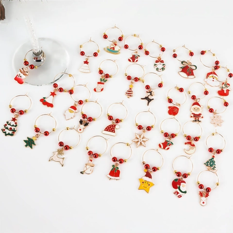 Weihnachts Weinglas Anhänger Zinklegierung Emaille Getränkemarker Ringe Für Party Tischdekoration Neuheit Geschenke