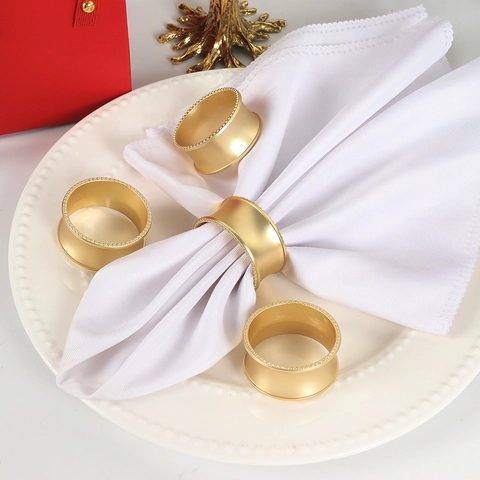 Matte Gold Silver Napkin Rings Zinc Alloy Beaded Edge For Wedding Banquet Hotel Table Decoration Minimalist Napkin Buckle
