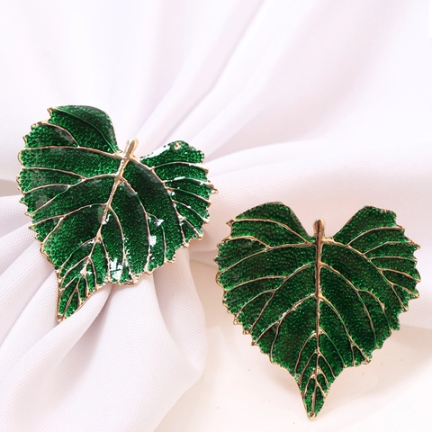 Luxury Zinc Alloy Heart Leaf Napkin Rings Electroplated Gold Green Enamel Table Decor For Wedding Banquet Western Restaurant
