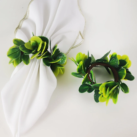 Portatovaglioli Con Foglie Verdi Artificiali Intrecciati A Mano Fibbie Per Tovaglioli Per Tavola Da Matrimonio Stile Bosco