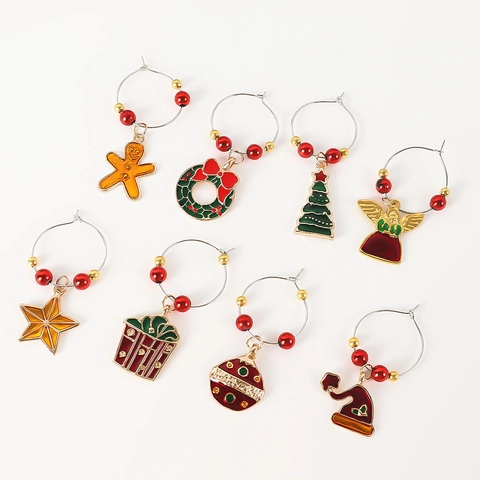 Weihnachts Weinglas Anhänger Zinklegierung Emaille Getränkemarker Für Party Tischdekoration Festliche Ornamente