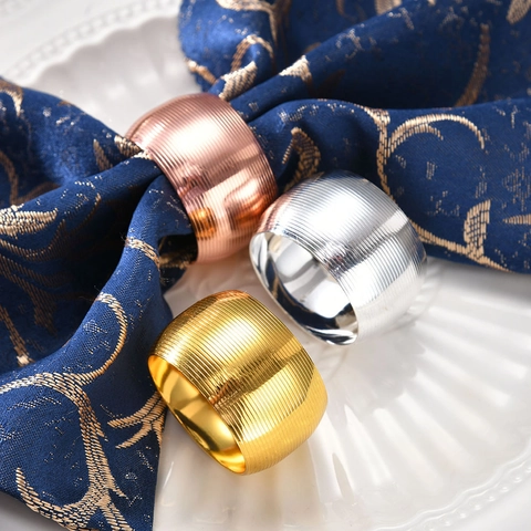 Napkin Rings Zinc Alloy Drum Shaped Striped Metallic For Wedding Hotel Table Decoration Dining Western Style