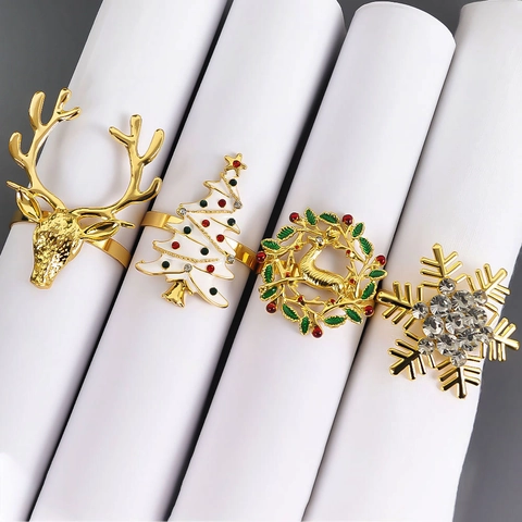 Servilleteros de Navidad de Aleación de Zinc Cabeza de Reno Copo de Nieve Árbol de Navidad Guirnalda Chapado en Oro Mesa Fiesta