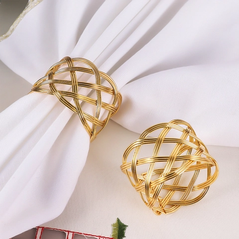Ronds De Serviette Or Métal Tissé Maille Creux Porte-Serviettes Boucles Décoratives Pour Mariage Fête Décoration De Table