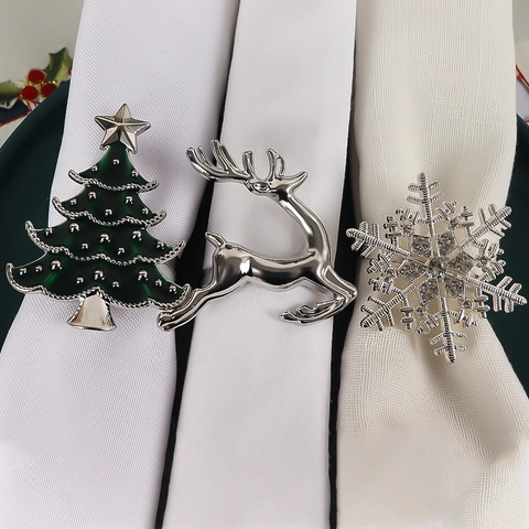 Servilleteros Navidad Aleación Zinc Reno Copo De Nieve Árbol De Navidad Diamantes De Imitación Esmalte Decoración De Mesa Banquete