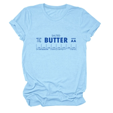 T-Shirt Da Donna American Retro Salted Butter Grafica Misto Cotone Girocollo Manica Corta Vintage Top Ampi Casual