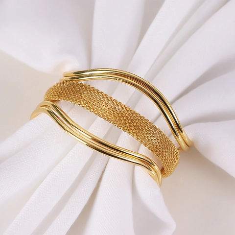 Napkin Rings Gold Metal Woven Mesh Open Design Zinc Alloy Table Decor For Hotel Banquet Wedding Party Luxury Elegant