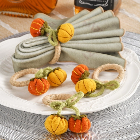 Handmade Fabric Pumpkin Napkin Rings Knitted Felt Autumn Harvest Halloween Thanksgiving Dinner Party Table Decoration