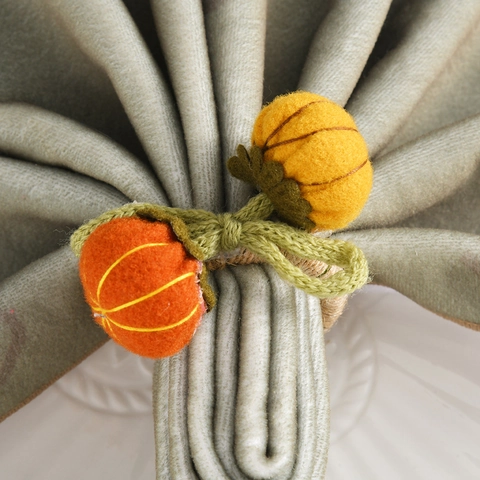Handmade Fabric Pumpkin Napkin Rings Knitted Felt Autumn Harvest Halloween Thanksgiving Dinner Party Table Decoration