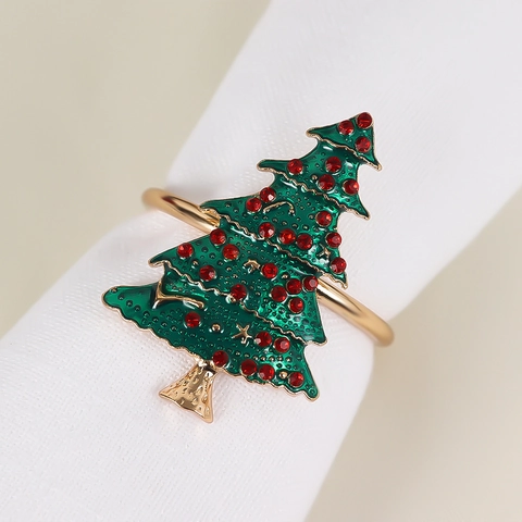 Servilleteros de Navidad de Aleación Esmaltada Con Strass Perla de Imitación Árbol de Navidad Muñeco de Nieve LOVE Y Campanas