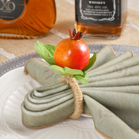 Handmade Woven Pomegranate Napkin Rings Simulation Fruit Leaves Hemp Rope Napkin Buckle For Wedding Party Table Decor