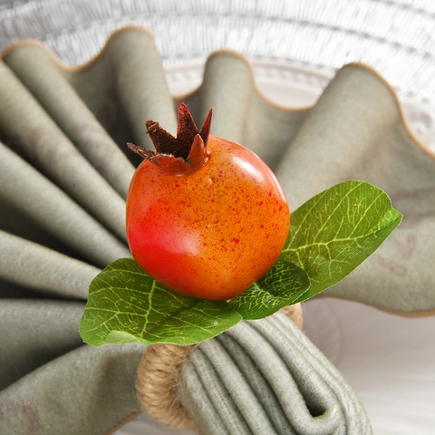Handmade Woven Pomegranate Napkin Rings Simulation Fruit Leaves Hemp Rope Napkin Buckle For Wedding Party Table Decor