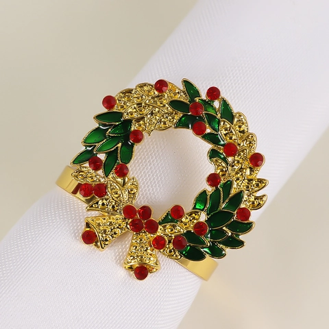 Christmas Napkin Rings Alloy Enamel Rhinestone Holiday Dinner Table Decor Tree Wreath Candy Cane Festive Design