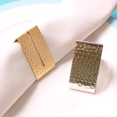Hammered Zinc Alloy Napkin Ring With Card Slot Holder Gold Metal Napkin Buckle For Hotel Wedding Dining Table Decoration