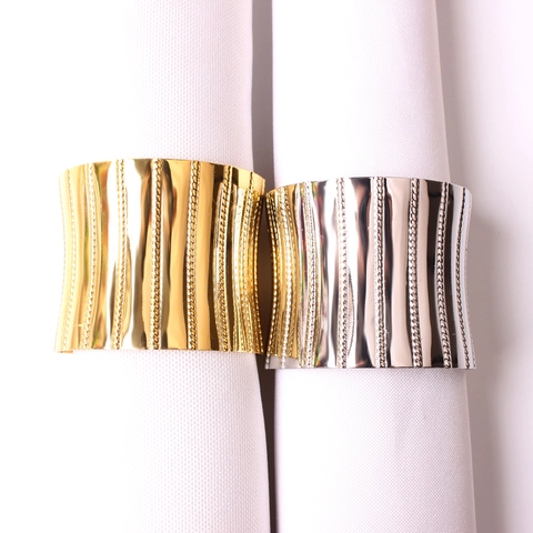 Creative Vertical Striped Zinc Alloy Napkin Ring Metal Waist Open Napkin Buckle For Wedding Hotel Table Decoration